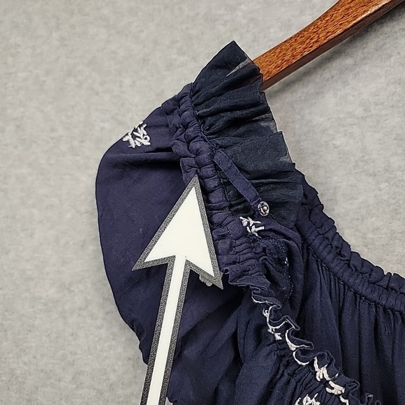 GRETCHEN SCOTT Big Love Dress Blue Embroider Midi Maxi Off The Shoulder Cotton M - Picture 15 of 15